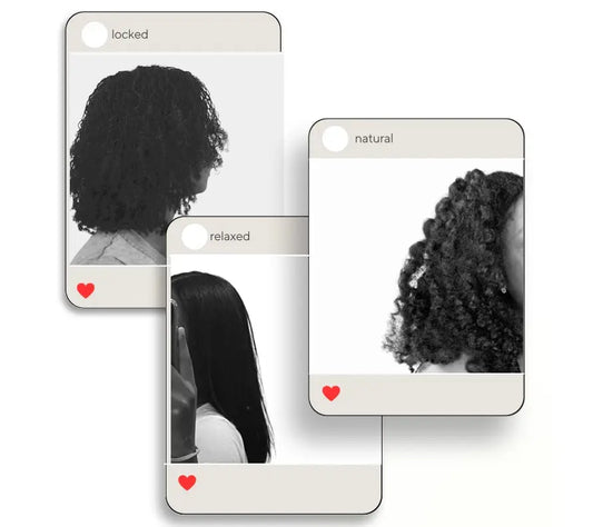 A picture of natural hair relaxed hair and Locd hair on Instagram frame  